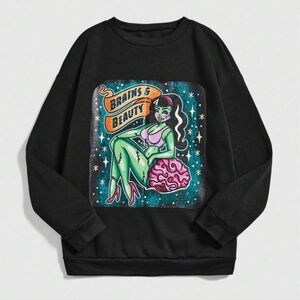ROMWE TarrynAnnIllustration Figure & Letter Graphic Drop Shoulder Sweatshirt